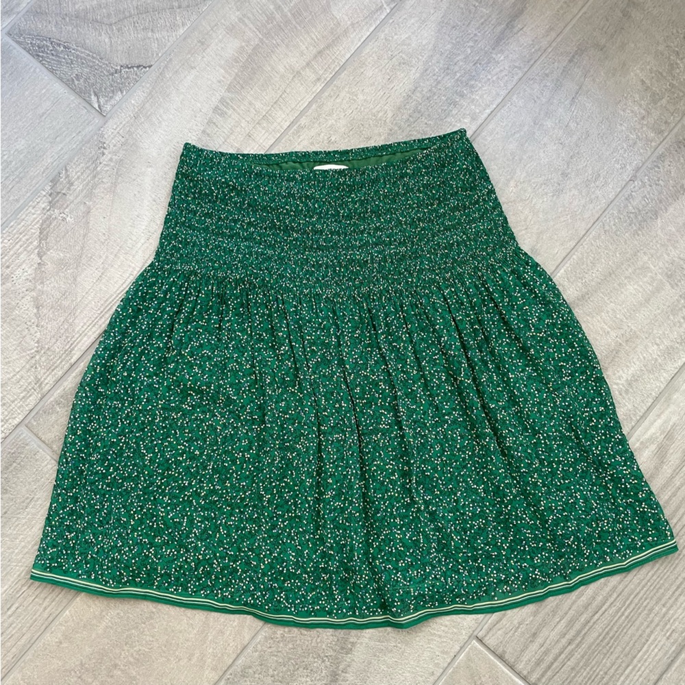 Max Studio Smocked Floral Micro Print Skirt Size Medium Green A-Line
